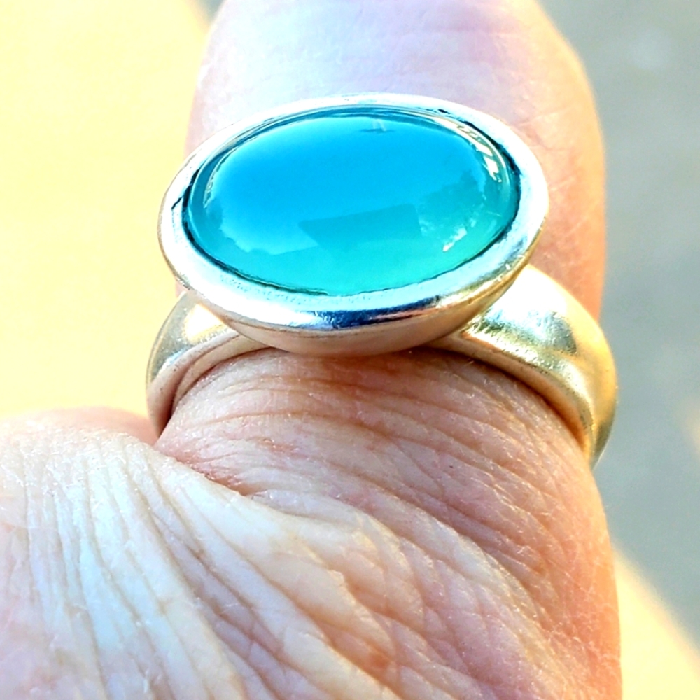New Men's Chalcedony 925 Silver Ring.